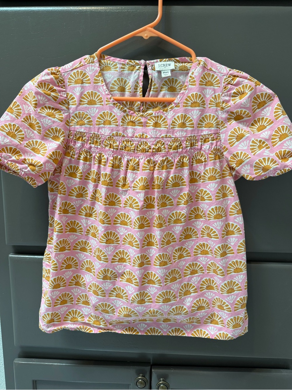 J. Crew Pink and Gold Fan-Print Short Sleeve Top